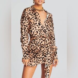 SER.O.YA Leopard Print Wrap Mini Dress - Tan and Black